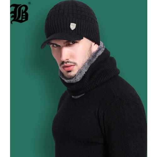 [FLB] Skullies Beanies Men Scarf Knitted Hat Cap Male Plus Gorras Bonnet Warm Wool Thick Winter Hats For Men Women Beanie F18041
