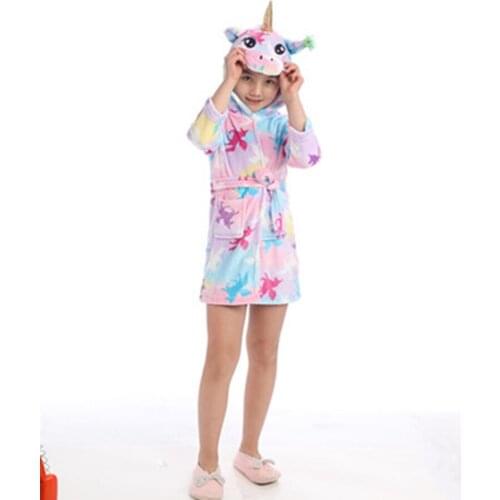 New Autumn Winter Hooded Children Bathrobe Kids Unicorn Bath Robe Boys Girls Animal Pyjamas Kids Long Sleeve Cartoon Towel Robe