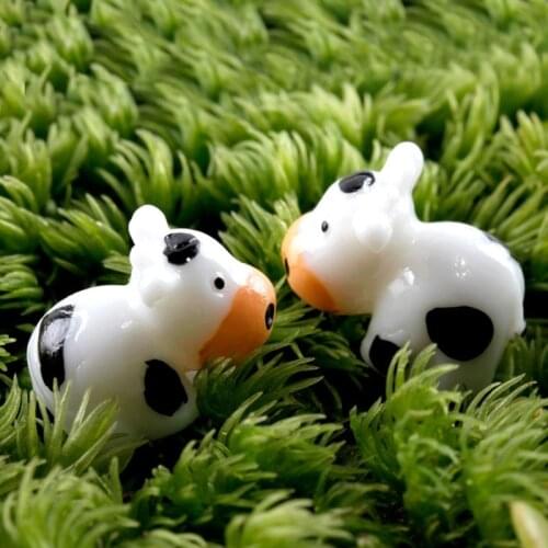Fairy Garden Miniature Cow Animal Figurine Craft Micro Landscape Ornament Decor