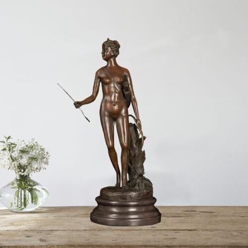 Ivorique DS-077 Diana Artemis Statue Sculpture Bronze Greek Goddess of Hunting Moon Figurine Antique Copper Art Decor Accessorie