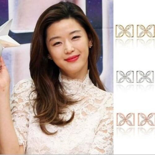 Korean fashion jewelry cute bohemian earrings bow crystal earrings womens elegant luxury earrings