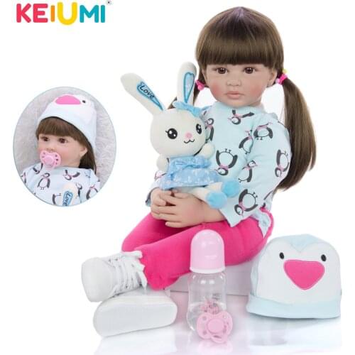 Wholesale Reborn Baby Doll 60 cm With Long Hair Lifelike Princess Boneca Reborn Silicone Cute Stuffed Doll For Birthday Gifts