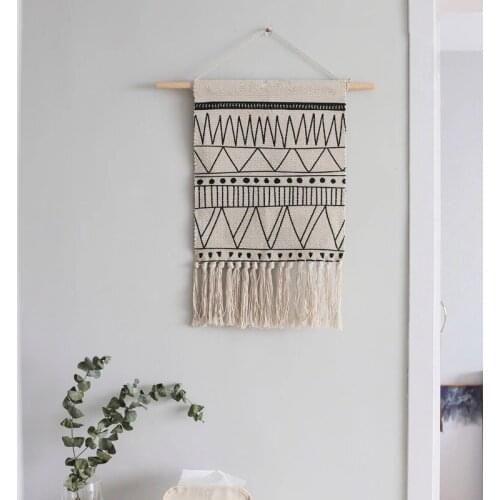 Morocco Hanging Tapestry Geometric Floor Rug Carpet Black White Line Mat Nordic Boho Macrame Hanging Flags Home Dorm Wall Decor