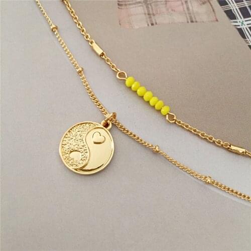 Fashion Gold Color Chinese Tai Chi Yin Yang Pendant Necklace For Women Bijoux Choker Long Necklaces Geometric Vintage Jewelry