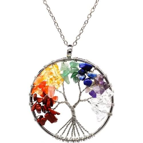 KSRA Fashion 7 Chakra Crystal Natural Stone Necklace Women Quartz Stones Reiki Pendulum Pendant Necklace Jewelry New