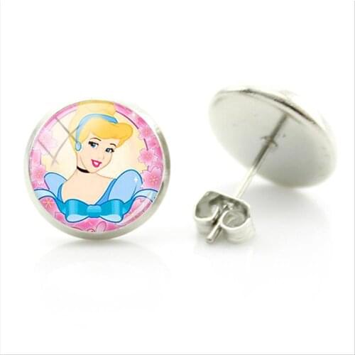 Disney Fashion Simple Style Earrings Snow White Alice Princess Picture Earrings Glass Cabochon Jewelry Gifts For Women