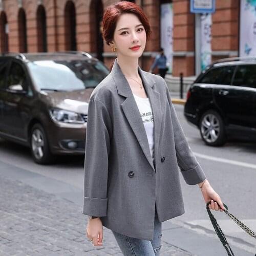 Fashion Office Ladies Causal Blazer Women Jackets Grey Long Sleeve Female Outerwear Coat Spring Fall Winter
