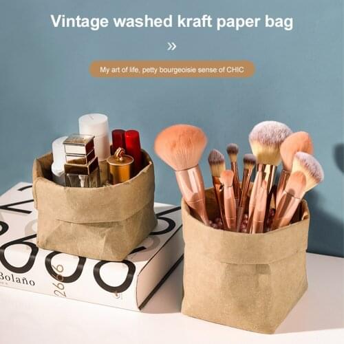 Washable Kraft Paper Bags Plant Flowers Pots Reusable Durable Paper Storage Bags for Food, Fruit, Toys, Laundry