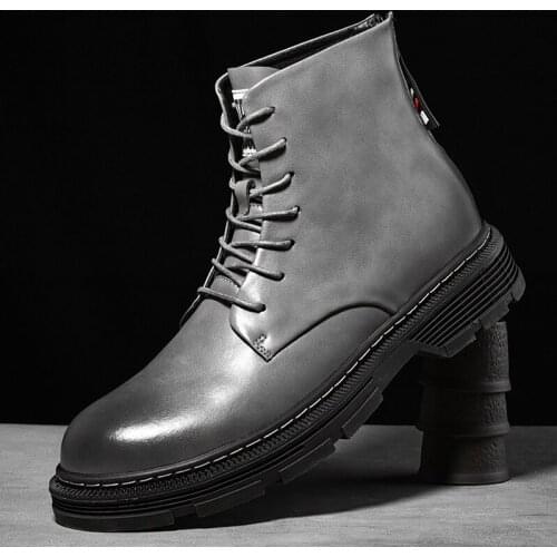 2020 New Men Boots Leather Shoes Male Solid Color ZIP Fashion Ankle Vintage Biker Boots Hombre Autumn & Winter Male Footwear