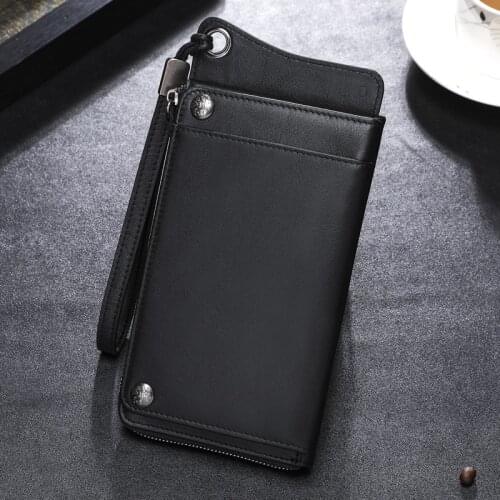Fashion Brand Designer Cowhide Mens Clutch Bags Genuine Leather Phone Bags Large Capacity Business Wallet Purse Card Holder