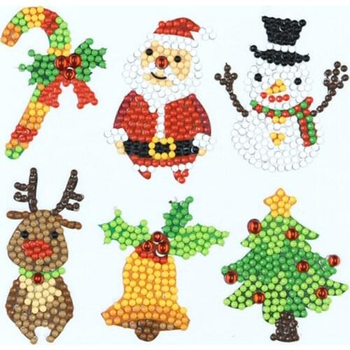 New 6Pcs Diamond Painting Kits for Kids 5D DIY Diamond Embroidery Christmas Decoration Handmade Sticker Crafts for Children