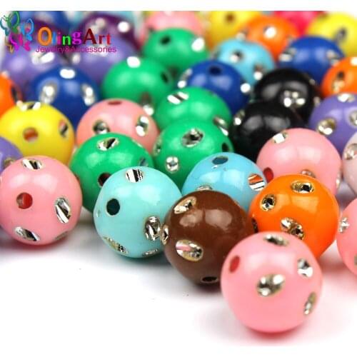 OlingArt 12MM 50Pcs round mixed multicolor Silver color Acrylic Beads solid DIY bead Bracelet choker necklace jewelry making