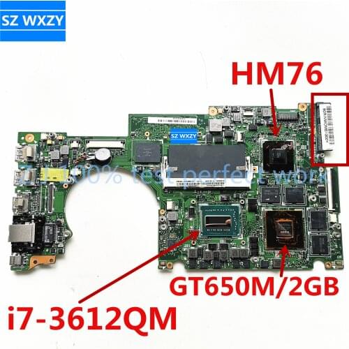Original For ASUS UX51VZ Laptop Motherboard With i7-3612QM Processor 2GB RAM GT650M/2GB GPU HM76 DDR3 MB 100% Tested Fast Ship