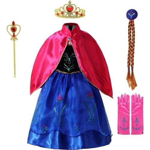 Girls Anna elsa Princess Dress Anna Costume with Cloak Children Cosplay Clothing Snow Queen 2 birthday Party Cosplay Fancy Dress