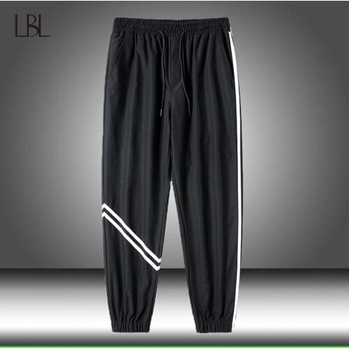 Hip Hop Streetwear Joggers Pants Men Elastic Waist Autumn Striped Trousers Male Casual Harem Breathable Straight Pants Clothing