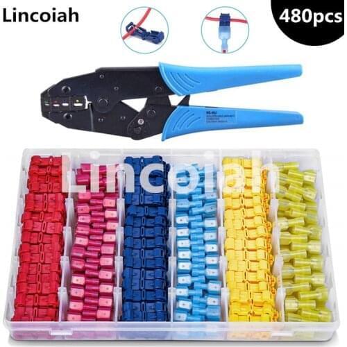 T-Tap Terminals Self-Stripping Quick Splice Electrical Wire Connectors Insulated Disconnect Spade Lock Cable Crimp HS-40J pliers