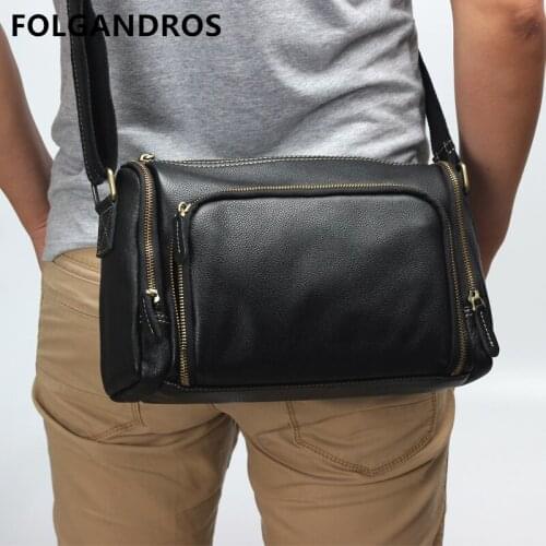 2018 Mens Vintage Genuine Leather Bag High Quality Soft Cow Leather Shoulder Messenger Bag Business Boston Zipper Weekend Bag