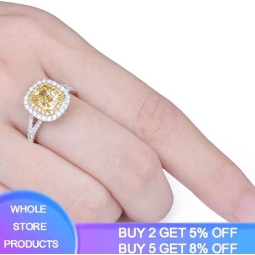 YANHUI Rings For Women Silver 925 Trendy Luxury Jewelry Yellow Cubic Zirconia Romantic Bridal Wedding Bijoux Engagement Ring