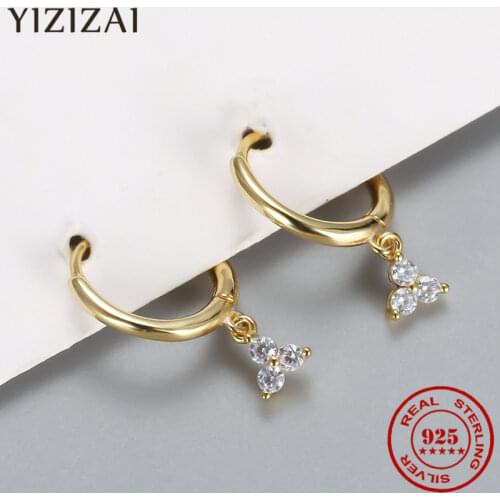 YIZIZAI 925 Sterling Silver Jewelry New OL Style Clover Hoop Earrings Korean Women Geometric Zircon Monaco Jewelry Wholesale