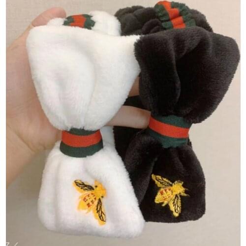 2021 Women Hair Accessories Embroidery Bee Coral Fleece Wash Face Bow Hairbands For Women Girls Elastic Soft Turban Headbands