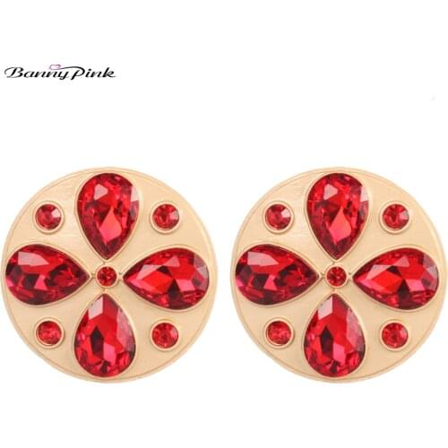 Banny Pink Party Geometric Round Stud Earrings For Women Wedding Crystal Waterdrop Statement Post Pin Earrings Flower Earrings