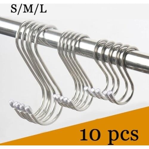 10Pcs Stainless Steel S-Shape Hook Kitchen Bedroom Multifunctional Railing S Hanger Hook Clasp Holder Hooks Hanging Storage Tool
