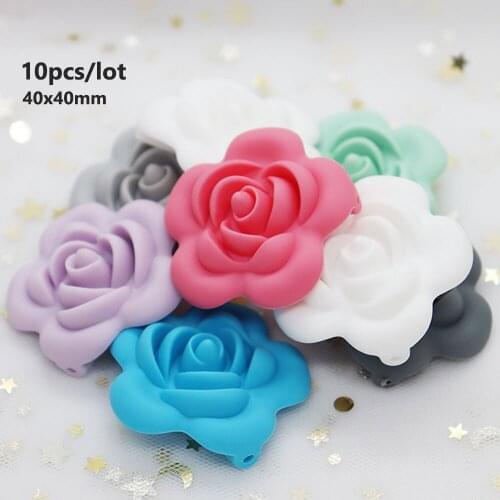10Pcs Rose Perle Silicone Teether Beads Flower Silicone Dentition DIY Baby Baby Necklace Gift-Accessories Baby Products Teething