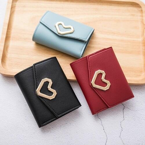 2021 New Fashion Womens Short Wallet Female Heart-Shaped Small Wallet Card Holder Ladies Wallet Female Hasp Mini Clutch