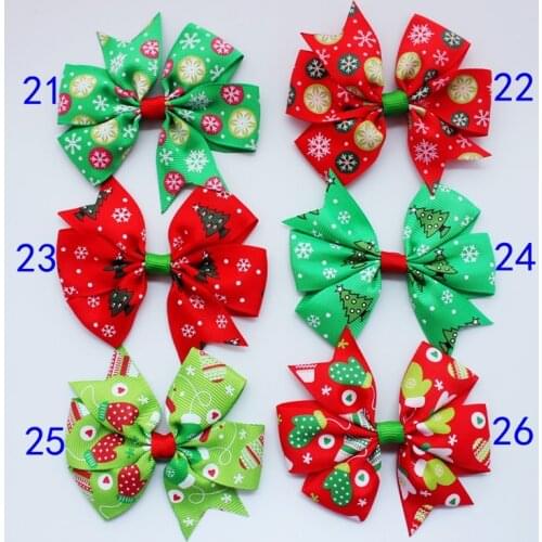 30PCS cute kids Christmas bow hair Alligator barrettes without clips for baby girl women Bowknot Ponytail print flower bow