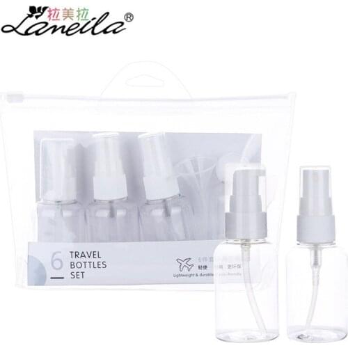6pcs/set Professional Refillable Bottles Set with Spray Cream Lotion Pressure Bottle Funnel Portable Pump Cosmetic Container Kit