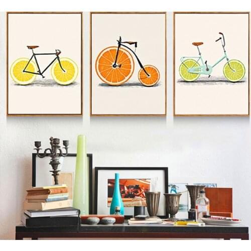 Abstract Fashion Bike Lemon Orange Fruit Print Canvas Paintings Kitchen Decor Nordic Posters Minimalist Wall Art Pictures