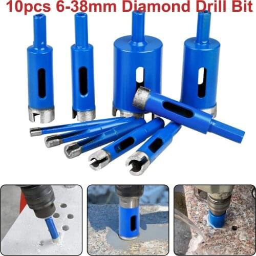 10Pcs Diamond Hole Saw Drill Bit 6-38mm Hole Saw Cutters Porcelain Marble Hollow Core Drill Bit for Glass Ceramic Tile Marble