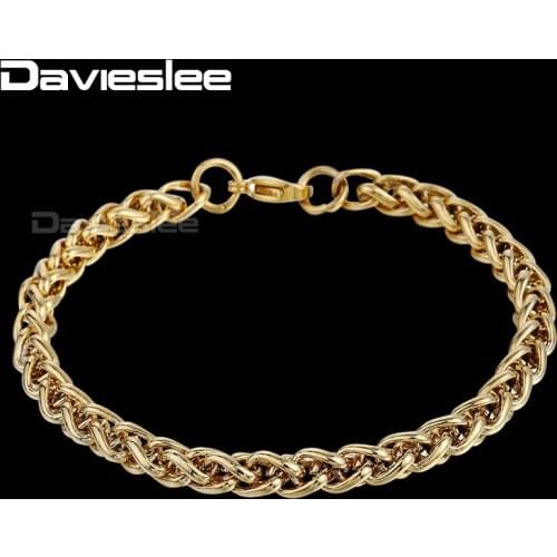 Davieslee 3/6mm 18cm 20cm Mens Bracelet Gold Tone Wheat Link Stainless Steel Bracelet for Men Gift Party Jewelry DLKB499