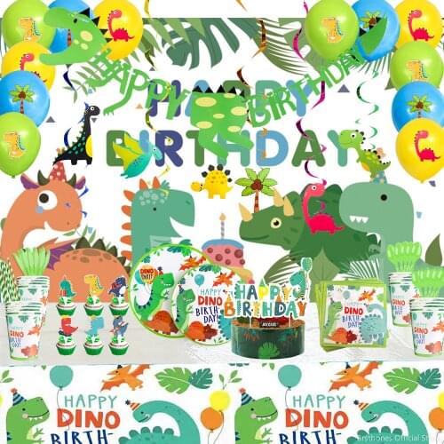 Dinosaur Party Disposable Tableware Set Kids Birthday Decorations Baby Shower Jungle Dino Balloons Backdrops Dinnerware Supplies