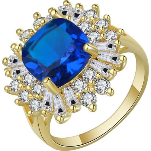 Exquisite Luxury Gold Ring Blue AAAA Zircon Men and Women Ring Jewelry Hip Hop Punk Couple Wedding Jewelry 925 Silver Ring