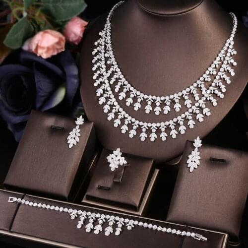 Jankelly Nigeria 4pcs Bridal Zirconia Jewelry Sets For Women Party, Luxury Dubai Nigeria CZ Crystal Wedding Jewelry Sets