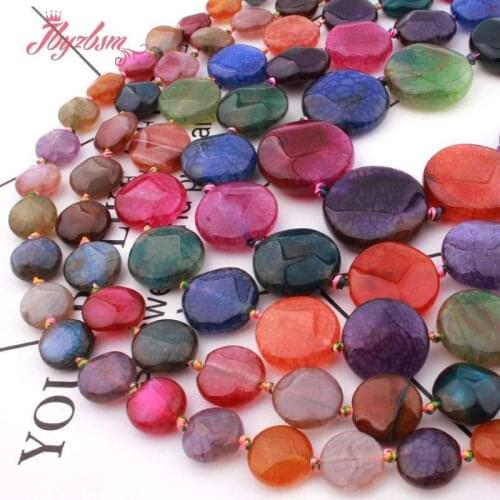 Coin Multicolor Agates Cracked Faceted Loose Spacer 14/16/25MM Stone Beads For DIY Necklace Bracelet Jewelry Making Strand 15"