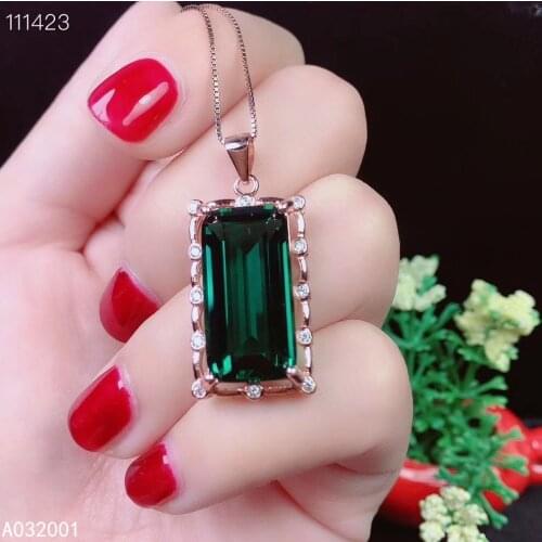 KJJEAXCMY fine jewelry natural Green crystal 925 sterling silver women pendant necklace chain beautiful