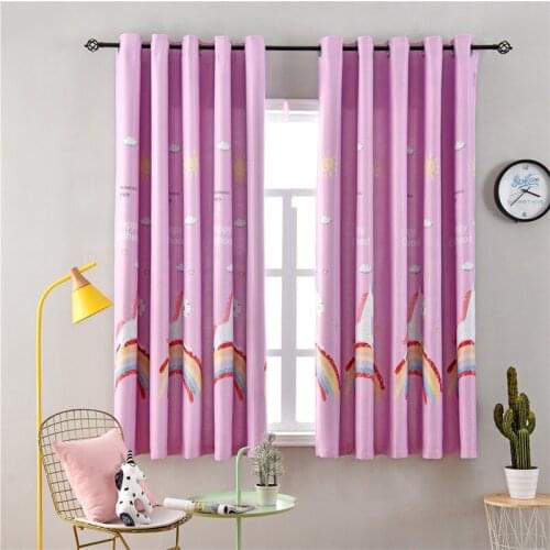 Pink Blue Rainbow Horse Short Blackout Curtains For Children Room Living Room Kids Bedroom High Quality