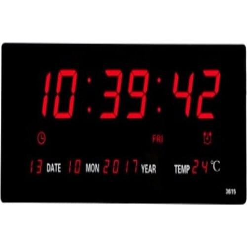 Livingroom 6 Digits Led Calendar Wall Clock with Thermometer Power Off Time Memory Clock Big Numbers Plugin Alarm Clock