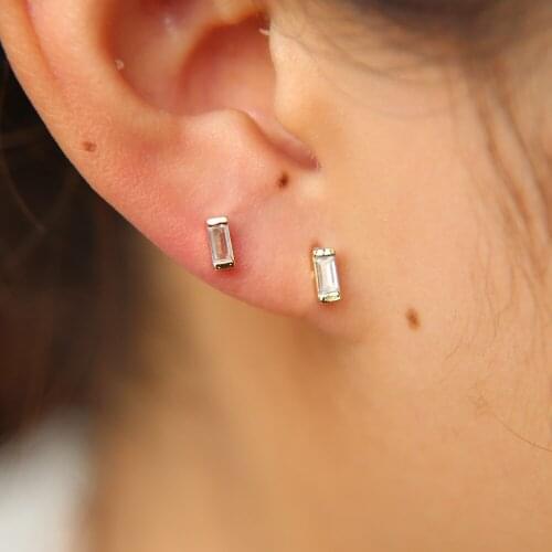Mini small 2*4mm baguette square CZ stud simple women multiple piercing minimal gold color cz cute earring