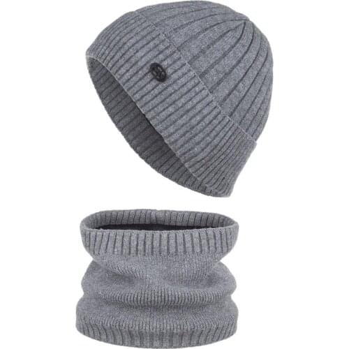 Men Winter Velvet Hat Scarf Set Women Solid Warm Cap with Iron Label Scarves Male Winter Outdoor Accessories Hats Scarf