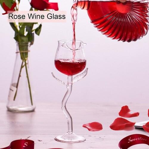 Rose Wine Glass Set Rose Flower Shape Wine Glass Creatives Rose Flower Goblet Glass For Home Party PI669