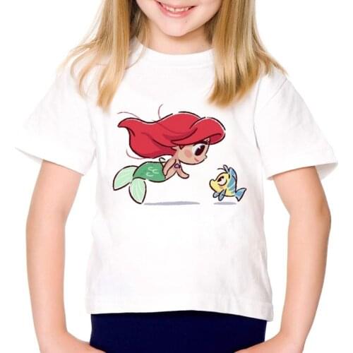 DERMSPE New Arrival Funny Cartoon Mermaid and Small Pet Print Boy Girl T-shirt Summer Short-sleeved Breathable Kids Clothes Top
