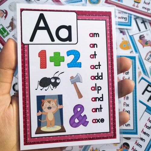 5 inch card Phonics CVC Words 26 English alphabet Letters Flash Cards Baby Kids leanring Plastic card waterproof and folding