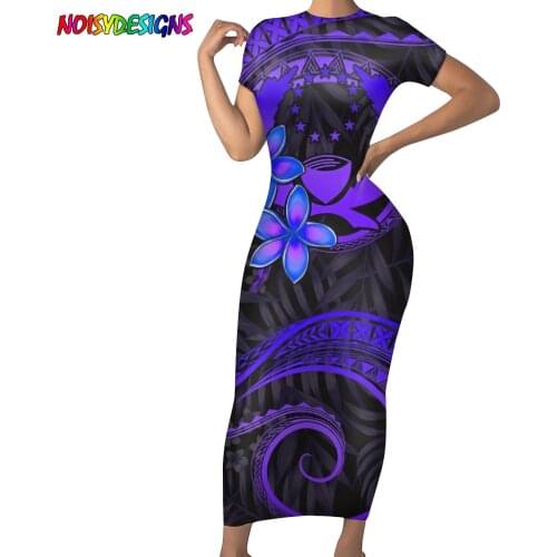 NOISYDESIGNS Samoan Plumeria Polynesian Tribal Prints Dress Womens Short Sleeve Party Pencil Slim Dresses Vestidos Elegantes