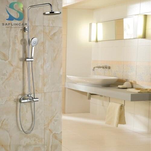 Polished Chrome Thermostatic Bathroom Shower Faucet Two-handle Thermostat Bathroom Rainfall Shower Faucet Set