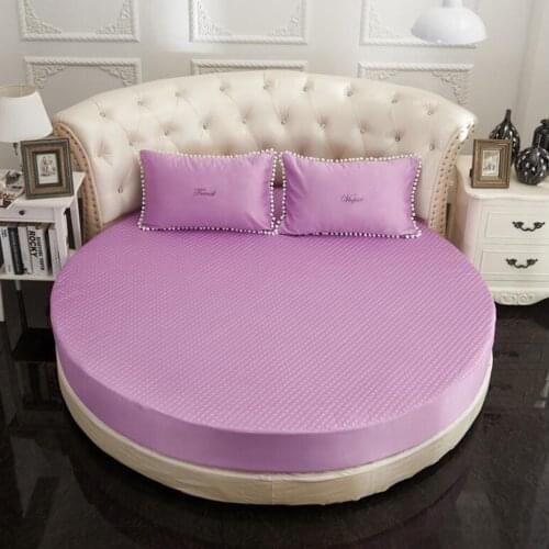 Purple Silk Cotton Luxury Fitted Sheets Soft Fitted Bottom Round Sheet Decorative Bed Cover