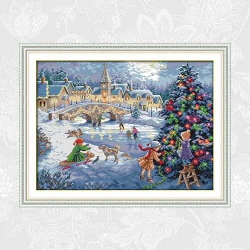 Christmas Celebration Paintings Count Print on Canvas DMC 14CT 11CT Chinese Cross Stitch Needlework Sets Embroidery kits