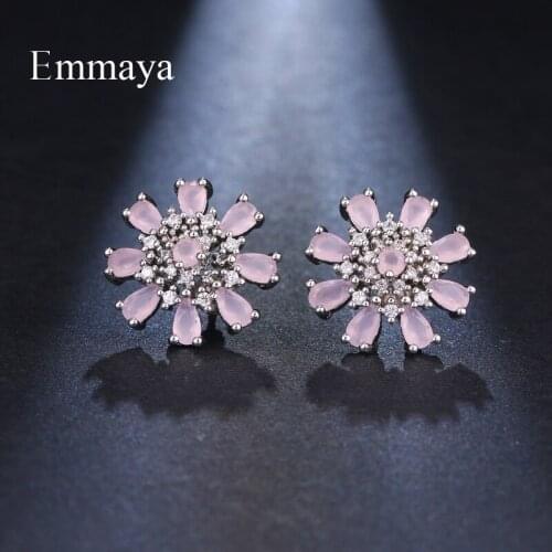 EMMAYA Flower Shape Zircon Crystal Stud Earrings For Women New Brincos Wedding Fashion Jewelry Mujer Best Friend Gift